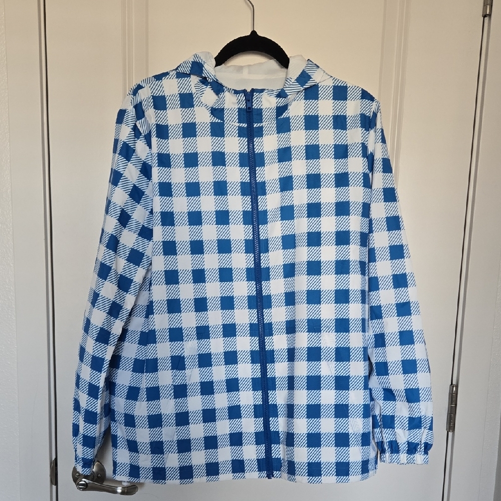 KULE Blue and White Patterned Windbreaker Jacket